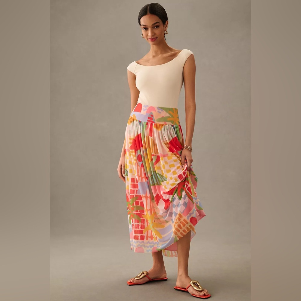 Farm Rio x Anthropologie Drop-Waist Printed Skirt